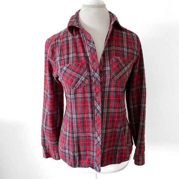 George - Red Plaid Fitted Longsleeve Top - Picture 1 of 8